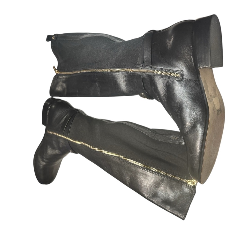 Michael Kors Black Leather Elastic Back Arley Knee-High Boots - Picture 13 of 16